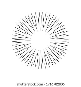 Sun burst, star burst sunshine. Radiating from the center of thin beams, lines. Vector illustration. 