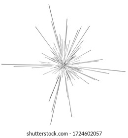 Sun burst, star burst sunshine. Radiating from the center of thin beams, lines. Dynamic style. Abstract explosion, speed motion lines from the middle, radiating sharp
