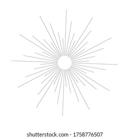 Die Sonne platzte, der Stern brach die Sonne aus. Aus der Mitte der dünnen Balken, Linien. Vektorgrafik. Design-Element für das Logo, Zeichen für eine abstrakte Explosion im dynamischen Stil, Geschwindigkeitslinien aus der Mitte