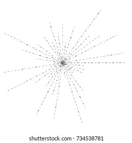 Sun burst, star burst sunshine. Radiating from the center of thin beams, lines. Vector illustration. Icon black on white. Design element for logo, signs. Dynamic style. Abstract explosion