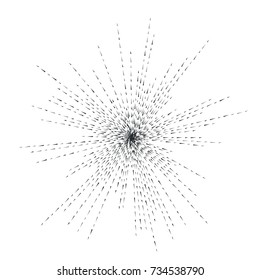 Sun burst, star burst sunshine. Radiating from the center of thin beams, lines. Vector illustration. Icon black on white. Design element for logo, signs. Dynamic style. Abstract explosion