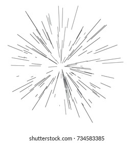 Sun burst, star burst sunshine. Radiating from the center of thin beams, lines. Dynamic style. Abstract explosion, speed motion lines from the middle, radiating sharp