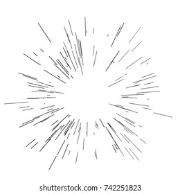 Sun burst, star burst sunshine. Radiating from the center of thin beams, lines. Design element for logo, signs. Dynamic style. Abstract explosion, speed motion lines from the middle, radiating sharp  