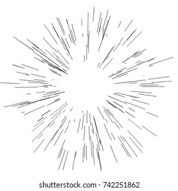 Sun burst, star burst sunshine. Radiating from the center of thin beams, lines. Design element for logo, signs. Dynamic style. Abstract explosion, speed motion lines from the middle, radiating sharp