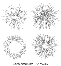 Sun burst, star burst sunshine. Radiating from the center of thin beams, lines. Design element for logo, signs. Dynamic style. Abstract explosion, speed motion lines from the middle, radiating sharp
