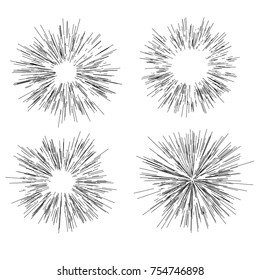 Sun burst, star burst sunshine. Radiating from the center of thin beams, lines. Design element for logo, signs. Dynamic style. Abstract explosion, speed motion lines from the middle, radiating sharp