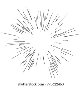 Sun burst, star burst sunshine. Radiating from the center of thin beams, lines. Design element for logo, signs. Dynamic style. Abstract explosion, speed motion lines from the middle, radiating sharp