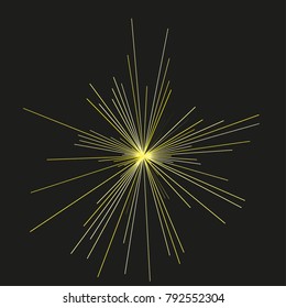 Sun burst, star burst sunshine. Radiating from the center of thin beams, lines. Dynamic style. Abstract explosion, speed motion lines from the middle, radiating sharp Vector illustration.