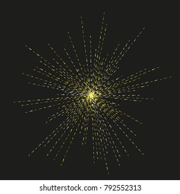 Sun burst, star burst sunshine. Radiating from the center of thin beams, lines. Dynamic style. Abstract explosion, speed motion lines from the middle, radiating sharp Vector illustration.