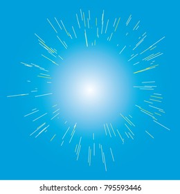 Sun burst, star burst sunshine. Radiating from the center of thin beams, lines. Design element for logo, signs. Dynamic style. Abstract explosion, speed motion lines from the middle, radiating sharp