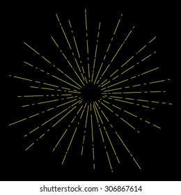 Sun Burst, Yellow Rays of the Sun on a Black Background, Vintage Light Rays , Retro Style,  Vector Illustration