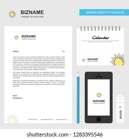Sun Business Letterhead, Calendar 2019 and Mobile app design vector template