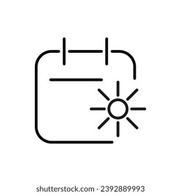 Icono de esquema simple de Sun By Calendar. Adecuado para libros, tiendas, tiendas. Actrazo editable con un estilo de contorno minimalista. Símbolo de diseño 