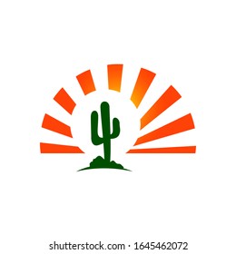 sun and cactus logo sign vector concept design texas west template