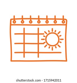 Sun calendar line style icon design, summer nature tropical season holiday sunny weather and energy theme Vector illustration