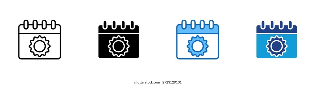 Vector de diseño de íconos de estilo múltiple - Calendario con símbolo solar que representa el Clima basado en la fecha, la planificación estacional o el seguimiento solar