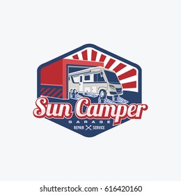 Sun Camper Bus Travel Logo, Camper Garage