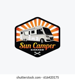 Sun Camper Bus Travel Logo, Camper Garage