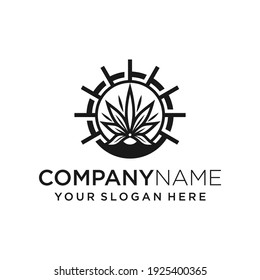 Sun Cannabis Technologie Logo Design Stock-Vektorgrafik