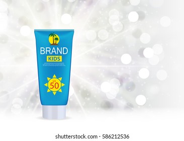 Sun Care Cream Bottle, Tube Template for Ads or Magazine Background. 3D Realistic Vector Iillustration. EPS10