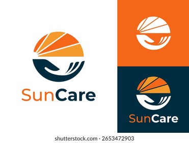 Sun Care logo. Sun with Hand elements logo design