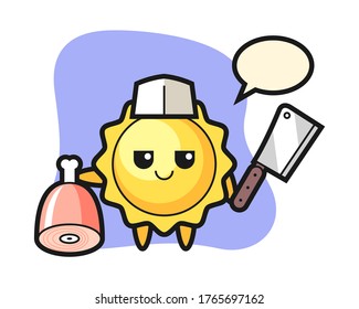 Sun cartoon as a butcher