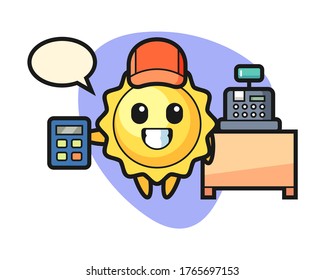 Sun cartoon as a cashier
