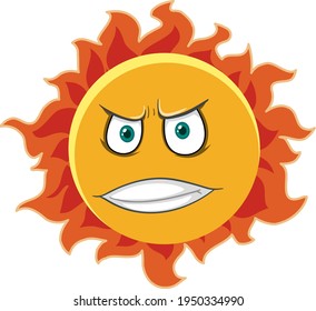 Sun-Cartoon-Charakter mit wütender Gesichtsausdruck auf weißem Hintergrund