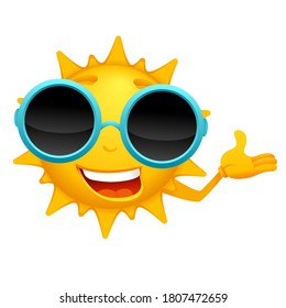 Personaje de dibujos animados Sun con gafas de sol circulares.Dibujo del sol de dibujos animados de series de personajes solares.