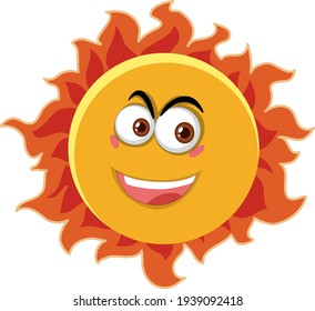 Sun cartoon character with happy face expression on white background illustration