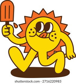 Ein Sonnencartoon-Charakter mit Eis