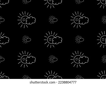 Sun cartoon character seamless pattern on black background