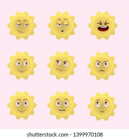 Sun cartoon character vector set. Vector illustration, eps 10 vector. Funny character emotion
