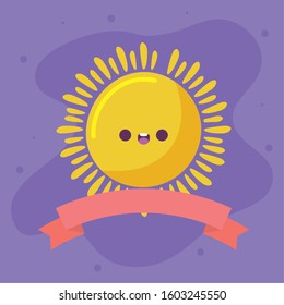 sun cartoon design, Kawaii expression cute character funny and emoticon theme Vector illustration