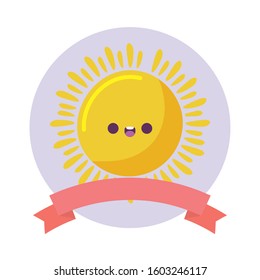 sun cartoon design, Kawaii expression cute character funny and emoticon theme Vector illustration