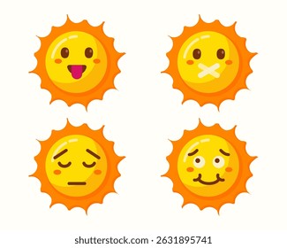 Sun cartoon with different expressions set collection