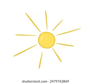 Icono de doodle de dibujos animados. Ilustración vectorial de una caricatura de sol con rayos, aislado sobre blanco.