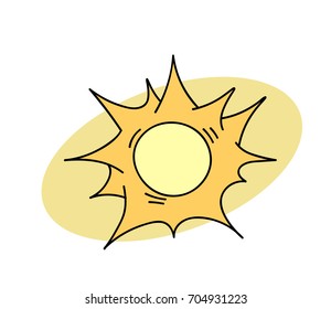 Sun cartoon hand drawn image. Original colorful artwork, comic childish style drawing.