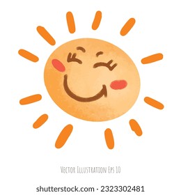 Sun cartoon hand drawn isolated on white background  ,vector illustration EPS 10