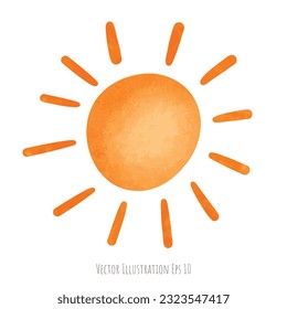Sun cartoon hand drawn isolated on white background  ,vector illustration EPS 10