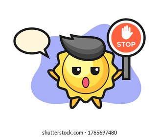 Sun cartoon holding a stop sign