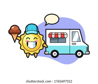 Sun cartoon with ice cream truck