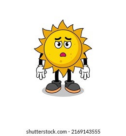 sun cartoon illustration with sad face , character design