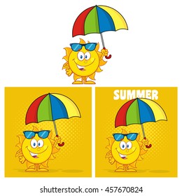  Sun Cartoon Mascot Character 12. Set Vector Collection Isolated On White Background