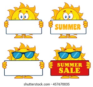  Sun Cartoon Mascot Character 2. Set Vector Collection Isolated On White Background