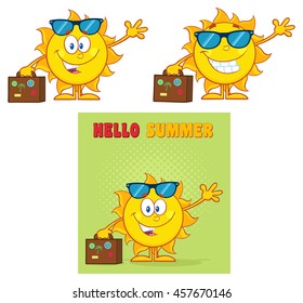  Sun Cartoon Mascot Character 5. Set Vector Collection Isolated On White Background