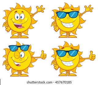  Sun Cartoon Mascot Character 9. Set Vector Collection Isolated On White Background