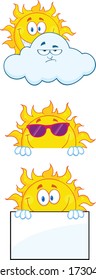 Sun Cartoon Mascot Characters 1. Vector Collection Set
