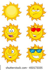 Sun Cartoon Mascot Characters. Set Vector Collection Isolated On White