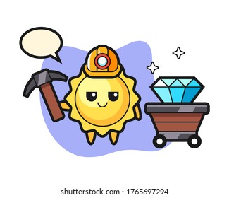 Sun cartoon as a miner